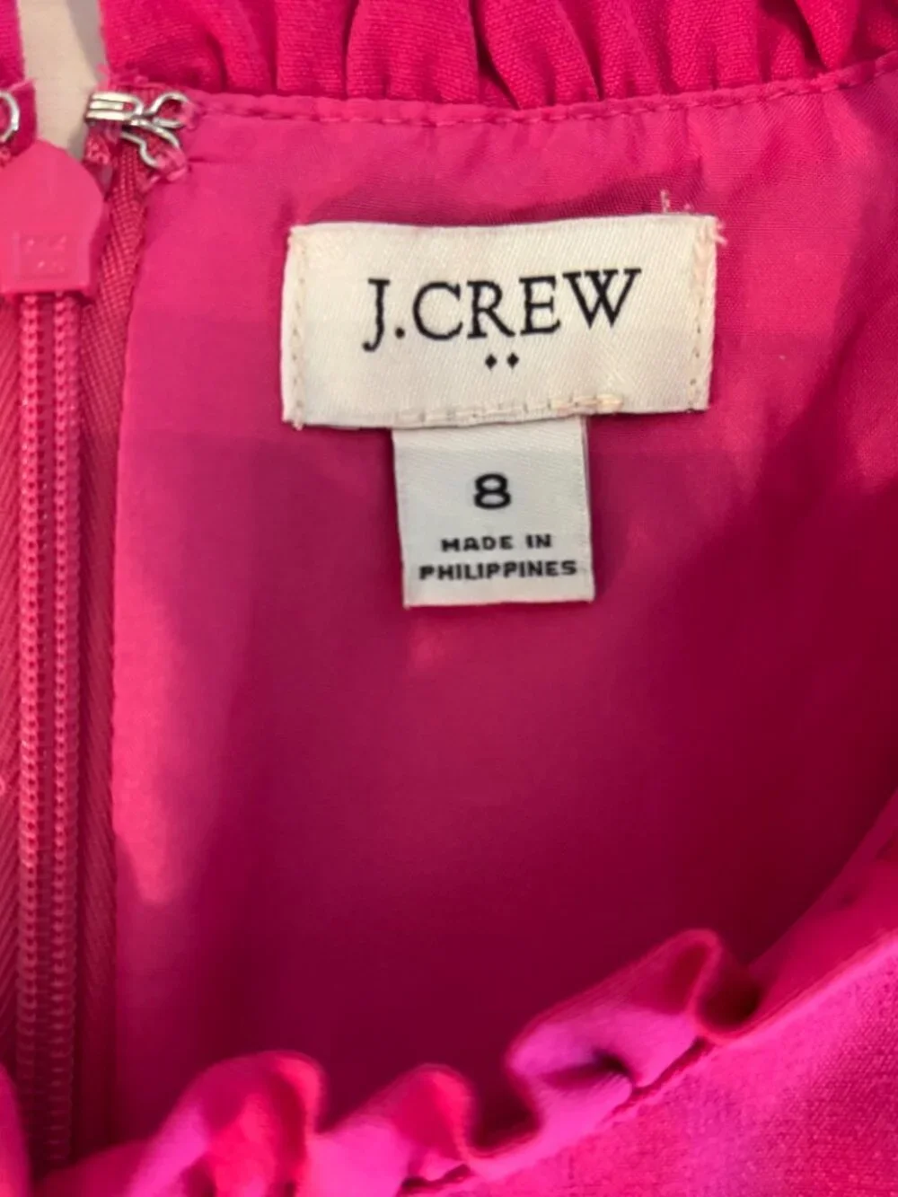 J. Crew Fuchsia Pink Ruffle Trim Sleeveless A-Line Dress Classic Career Sz 8